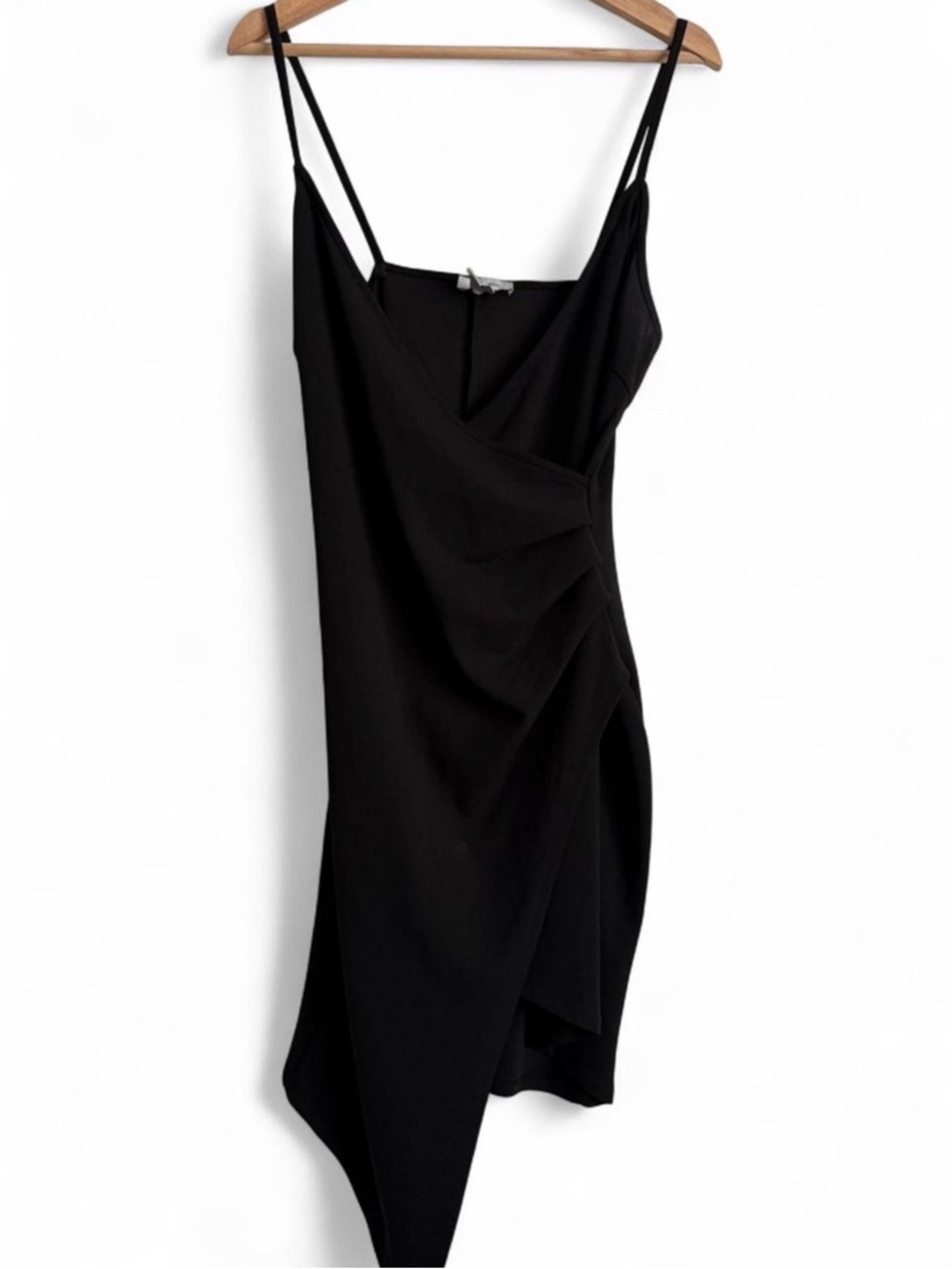 Revamped Black Asymmetrical Slip Dress with Spaghetti Straps